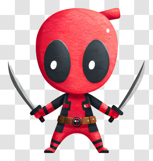 Deadpool Holding Two Swords - Red Deadpool Cartoon Figure Transparent PNG