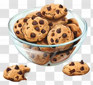 Chocolate Chip Cookies - Bowl Of Chocolate Chip Cookies Transparent PNG