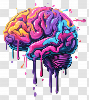 Brain - Colorful Dripping Brain Artistic Illustration Transparent PNG