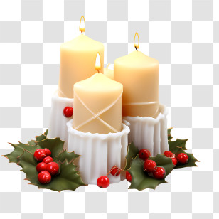 Christmas Candle - White Candles With Holly And Berries Transparent PNG