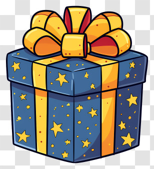 Gift Box - Gift Box With Yellow Ribbon And Stars Transparent PNG