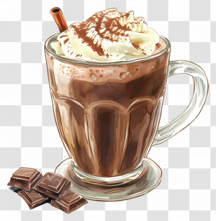 Hot Chocolate - Creamy Hot Chocolate With Whipped Cream And Cinnamon Stick Transparent PNG