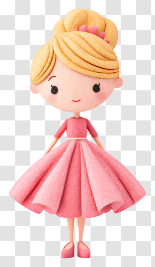 Cute Girl With Blonde Hair - Pink Dress Girl Cartoon Character Transparent PNG