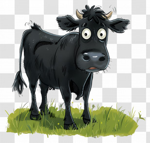 Black Cow - Black Cartoon Cow In A Pasture Transparent PNG