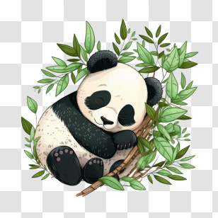 Panda - Cute Sleeping Panda With Bamboo Transparent PNG