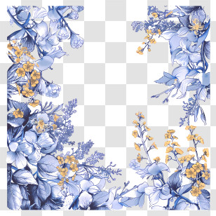 Blue Flower Vine Frame - Beautiful Floral Frame With Blue And Yellow Flowers Transparent PNG