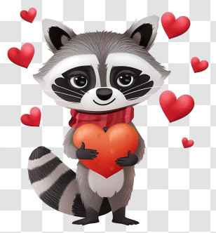 Valentine Raccoon Vector 3d - Adorable Raccoon With Heart Transparent PNG