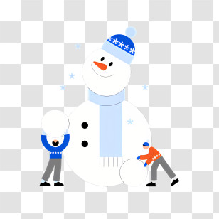 Snowman Building - Snowman With Kids Playing In Wintertime Transparent PNG