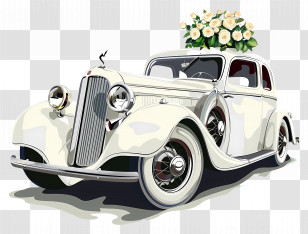 Wedding Car - Classic Wedding Car With Floral Decor Transparent PNG