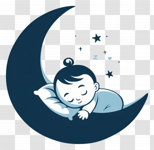 Baby Sleep Day - Sleeping Baby On Crescent Moon Transparent PNG