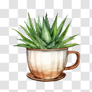 Aloe Vera - Succulent Plant In A Teacup Transparent PNG