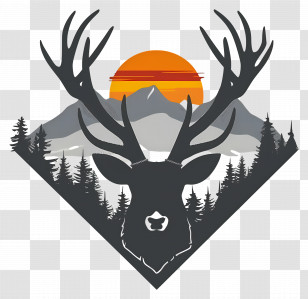 Deer Silhouette - Deer Silhouette With Mountain Scene And Sunset Transparent PNG