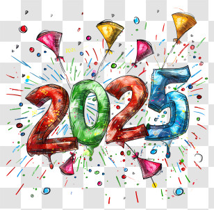 2025 - 2025 New Year Celebration With Colorful Confetti Transparent PNG