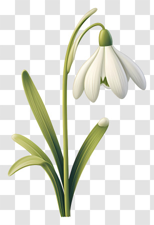 Snowdrop Flower - White Snowdrop Flower With Green Foliage Transparent PNG