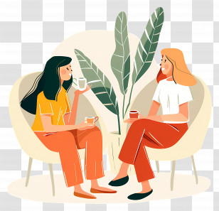 Drink Tea - Two Women Having A Conversation Over Coffee Transparent PNG