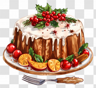 Christmas Cake - Decorated Christmas Cake With Fruits Transparent PNG