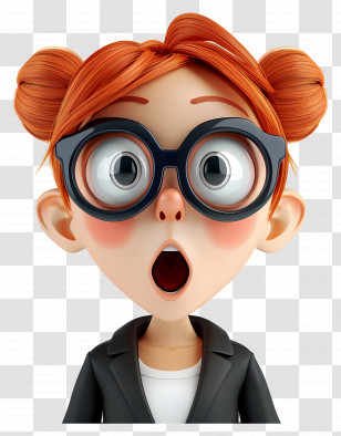 Girl Surprise - Surprised Red-Haired Cartoon Character With Glasses Transparent PNG