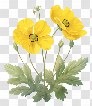 Primrose Flower - Realistic Yellow Flowers With Green Leaves Transparent PNG