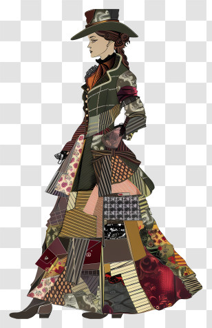 Victorian Woman - Elegant Victorian Woman In Patchwork Dress Transparent PNG
