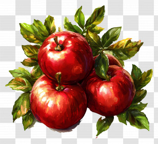 Rosh Hashanah - Red Shiny Apples With Green Leaves Transparent PNG