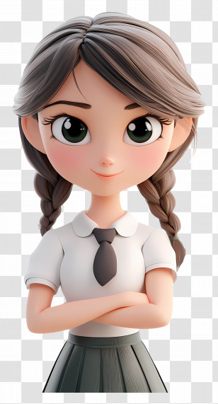 Animated School - Girl With Braids Cartoon Transparent PNG