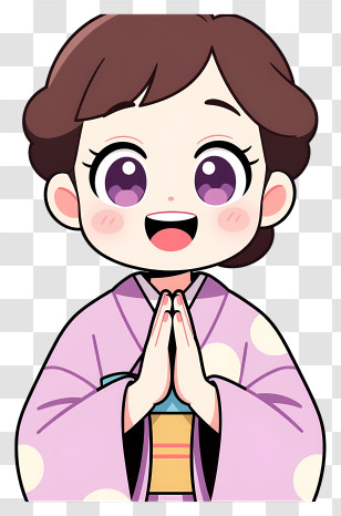Tamayo - Girl Bowing In Purple Kimono Transparent PNG