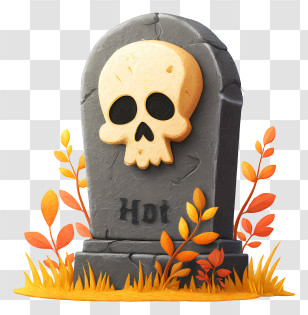 Halloween Gravestone With Skull - Tombstone With Skull And Foliage Transparent PNG