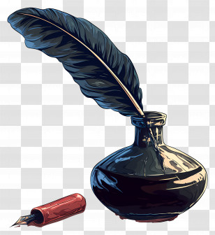 Inkpot And Feather Pen - Elegant Ink Bottle With Quill Transparent PNG