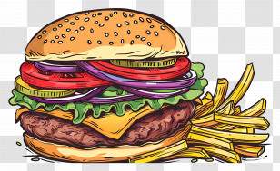 Animated Burger - Burger And French Fries Meal Transparent PNG