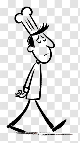 Hand Drawn Chef - Sketchy Chef Walking Line Art Transparent PNG