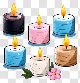 Colorful Candles - Colorful Candle Set With Flickering Flames Transparent PNG