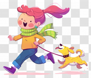 Little Girl Running Dog - Joyful Girl Running With Dog Transparent PNG