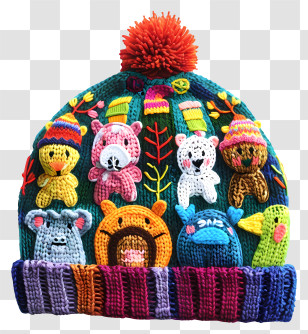 Knit Cap - Colorful Knitted Hat With Animal Designs Transparent PNG