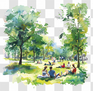 Summer Park - Park Scene With People Relaxing And Socializing Transparent PNG
