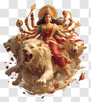 Durga Maa - Durga Riding Lions Transparent PNG