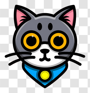 Gray Cat - Cartoon Cat With Glasses And Collar Transparent PNG