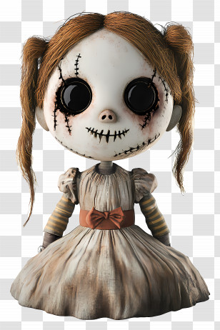 Cursed Doll - Creepy Doll With Stitched Face And Vintage Dress Transparent PNG
