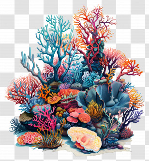 Coral Reefs - Vivid Colorful Coral Reef Illustration Transparent PNG