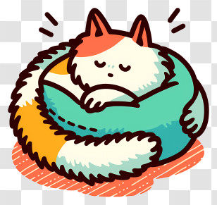 Anime Cat - Cozy Sleeping Curled Fox Doodle Transparent PNG