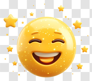Sparkle - Happy Smiling Emoji With Glitter Stars Transparent PNG