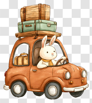 Kawaii Rabbit Driving Car - Adventurous Rabbit Driving Car Transparent PNG