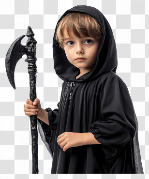 Halloween Costume - Child In Black Robe Holding Staff Transparent PNG
