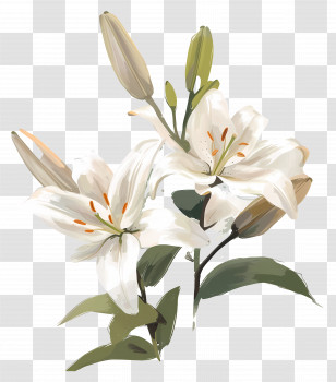 Lily White - Beautiful White Lily Flowers Illustration Transparent PNG