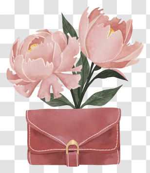 Pink Peonies - Watercolor Illustration Of Pink Roses In A Purse Transparent PNG