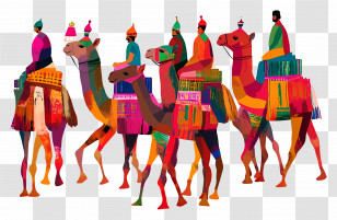 Pushkar Camel Fair - Colorful Camel Caravan In Vibrant Artistic Style Transparent PNG