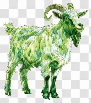 Goat - Green Goat Artistic Illustration Transparent PNG