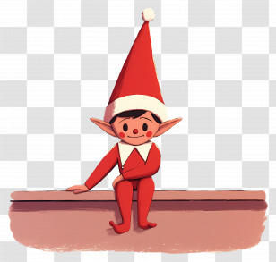 Cartoon Elf - Cute Red Christmas Elf Sitting On Shelf Transparent PNG