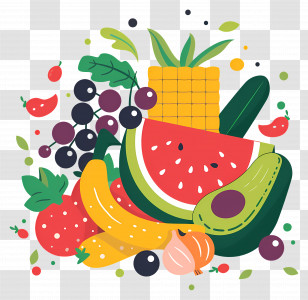 Food Background - Assorted Fruits And Vegetables Illustration Transparent PNG