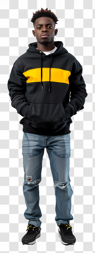 Sad Black Man - Man In Black Hoodie And Jeans Transparent PNG