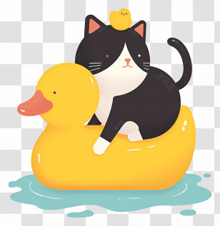 Meow Time - Cat Riding A Yellow Duck Transparent PNG